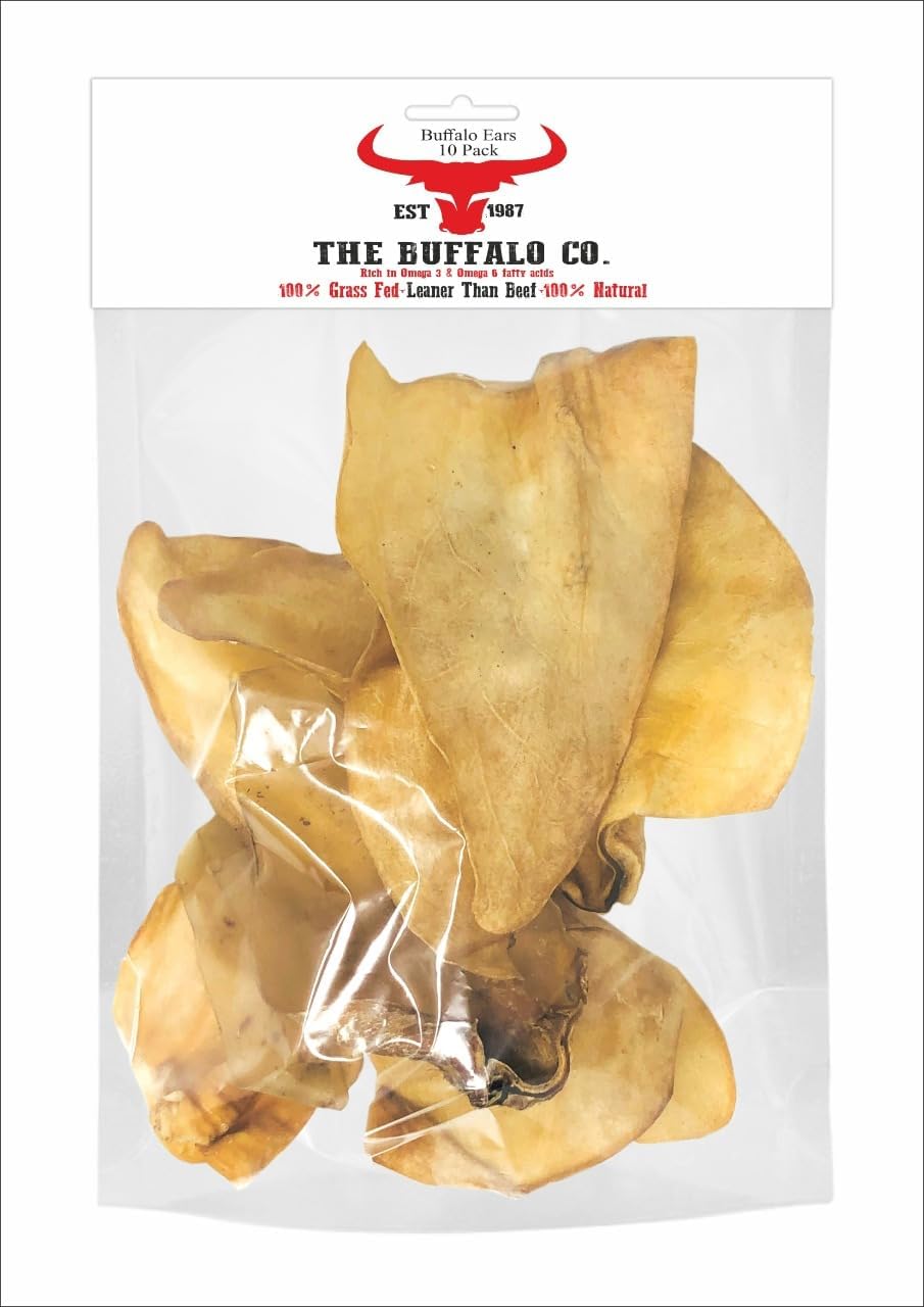 Buffalo Ears- 10 Ears per pack- Great Long Lasting Dog Treat, Only 3% Fat
