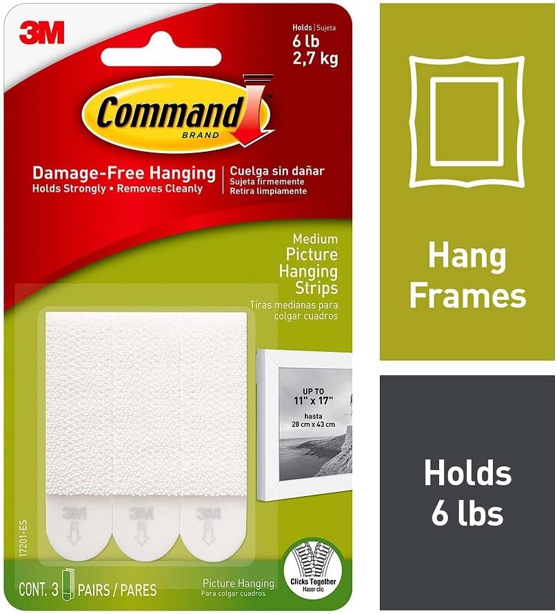 Command Medium Picture Hanging Strips .5"X2.75" 3 Sets/Pkg-White