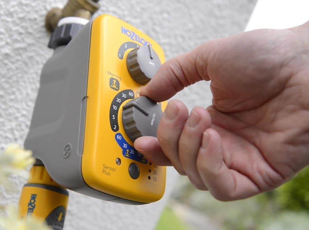 HOZELOCK - Watering Timer Sensor Controller Plus : Automatic and Easy Watering with its Light Sensor, Adjustable Watering at Sunrise and/or Sunset, Manual Watering Function [2214 0000]