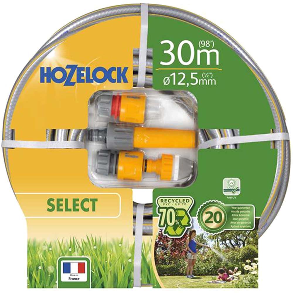 Hozelock - Select Hose 12.5mm x 50m Set, Up To 70% Recycled PVC, Braided Reinforcement, Hard-Wearing Garden Hose, Quality and Durability, Weather-Proof with UV and Frost Protection [100-100-577]