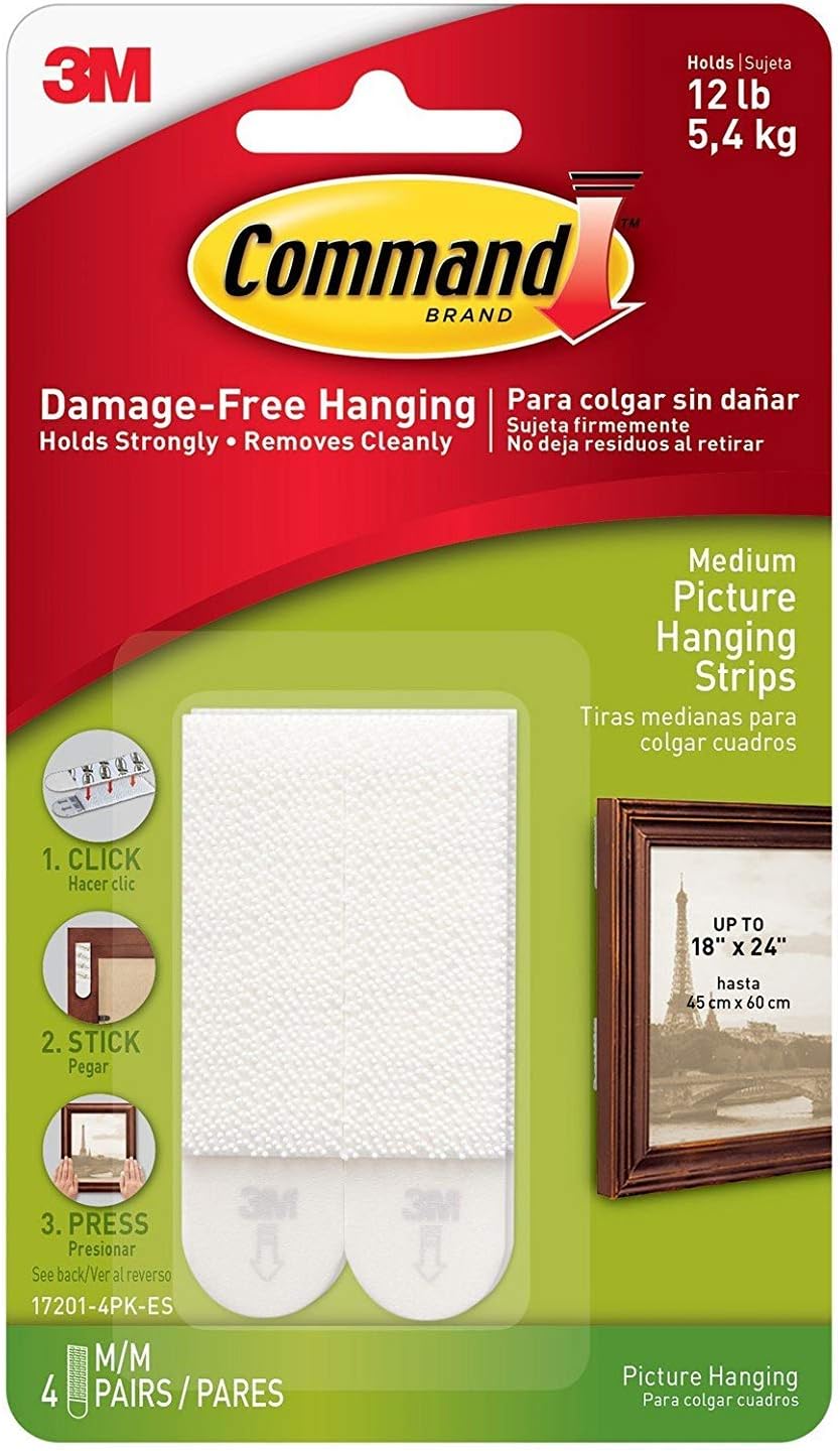 Command Medium Picture Hanging Strips, 17201 4pk (1 Pack of 4 Sets) (Hanging Strips 17201)