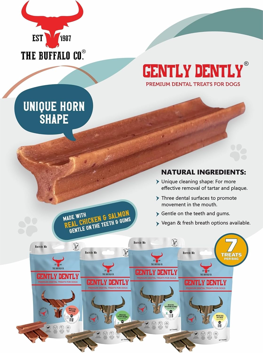Gently Dently Dog Treats-Fresh Breath Mint Dental Treats for Dogs from The Buffalo Co.