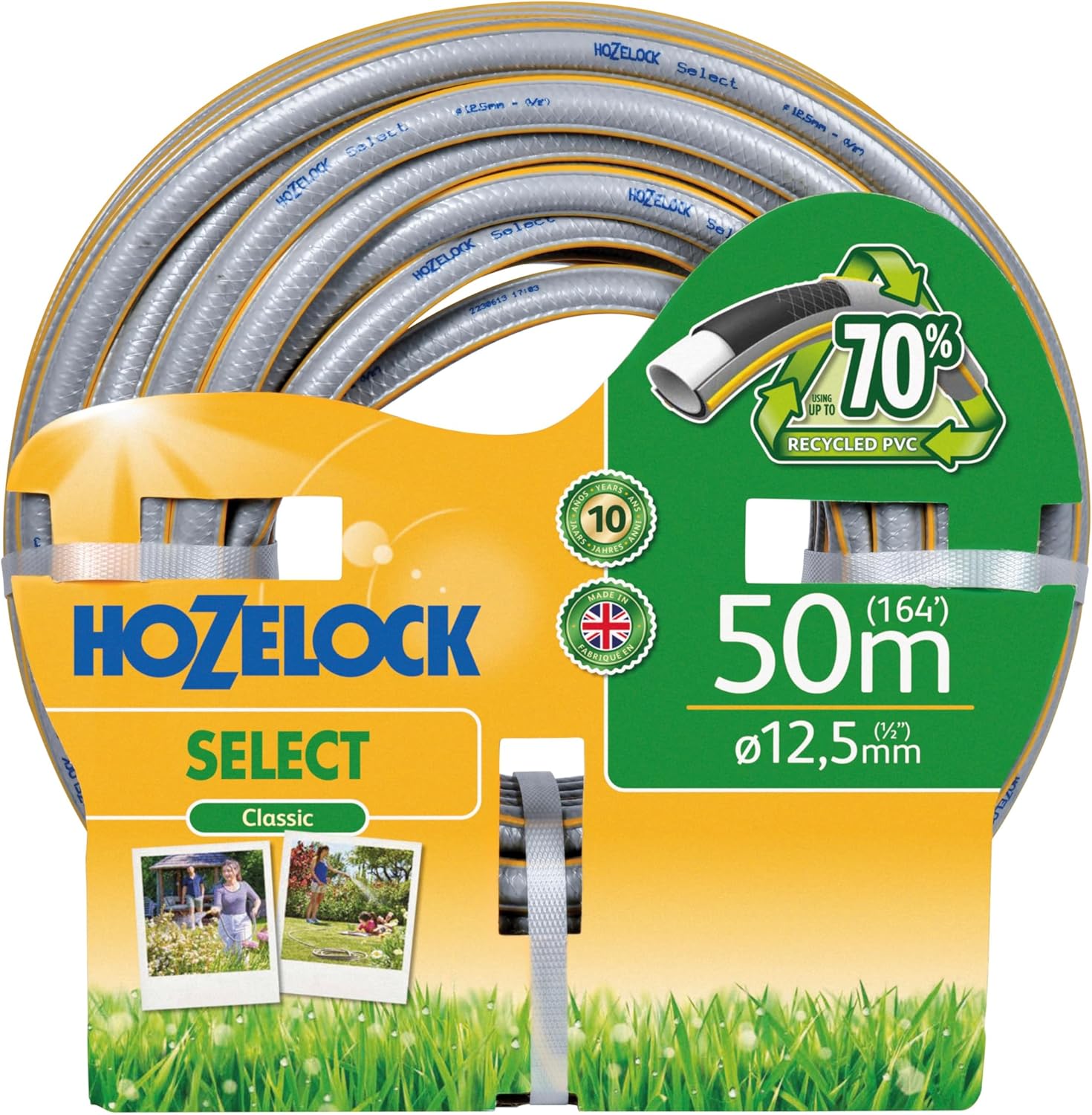 Hozelock - Select Hose 12.5mm x 50m Set, Up To 70% Recycled PVC, Braided Reinforcement, Hard-Wearing Garden Hose, Quality and Durability, Weather-Proof with UV and Frost Protection [100-100-577]