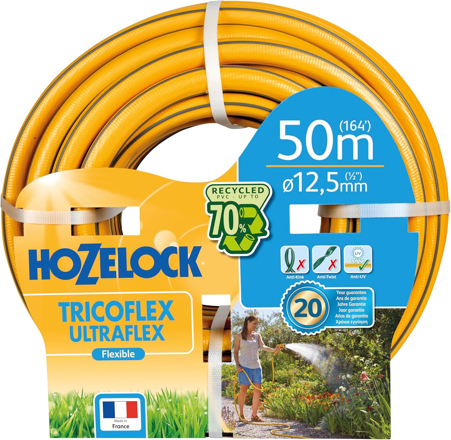 Hozelock Tricoflex Ultraflex Hose, Yellow, 12.5 mm x 50 m