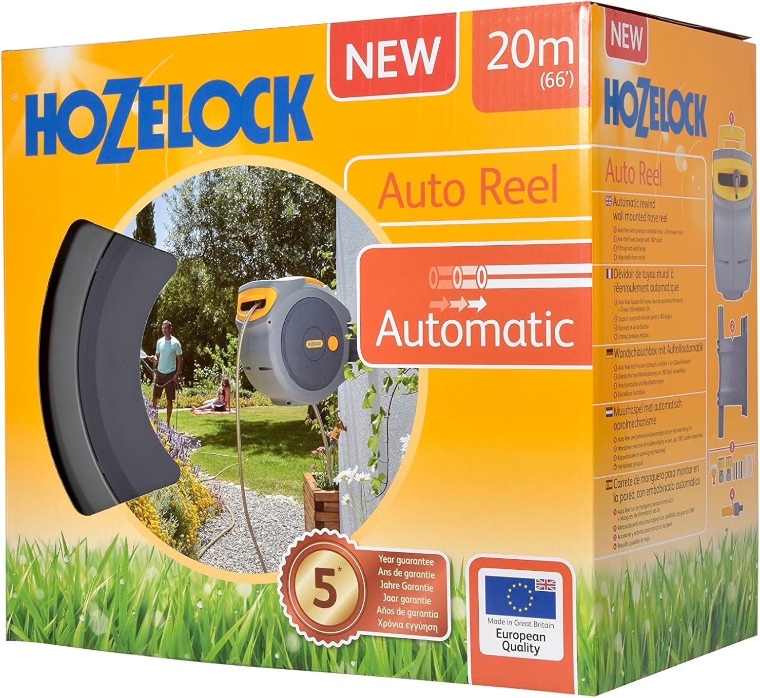 HOZELOCK - Auto Reel 40m wall-mounted hose reel: Easy to Install, Lock, Auto-rewind, Ready-to-use Reel With Nozzle, Fittings, Hozelock Hose and Accessories Included - 5 Year Guarantee* 2595