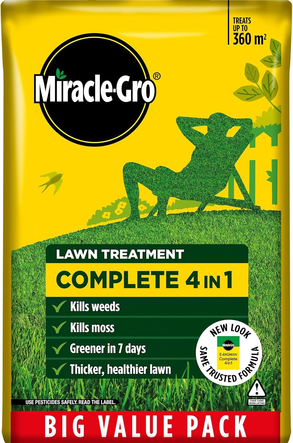 Miracle-Gro Evergreen Complete 4-in-1 Lawn Food, Weed & Moss Control, 360 m2, Yellow