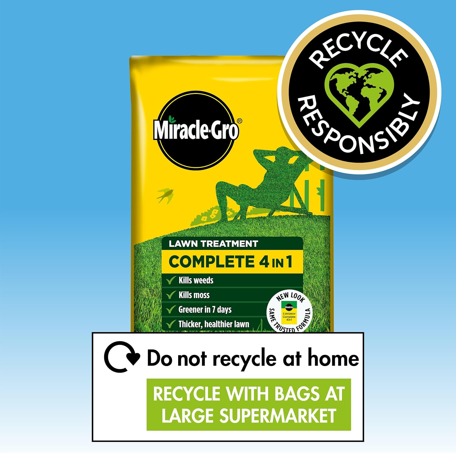 Miracle-Gro Evergreen Complete 4-in-1 Lawn Food, Weed & Moss Control, 360 m2, Yellow