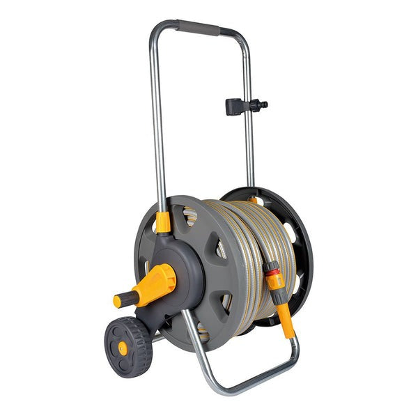 HOZELOCK - Cart Reel Plus 30m (ø 12.5mm) Assembled : Max Capacity 60m, 1-piece Rewind Handle, Sturdy Frame for General Use, Supplied Assembled with 30m Hose, 1 Nozzle and Fittings Included [2434R0000]