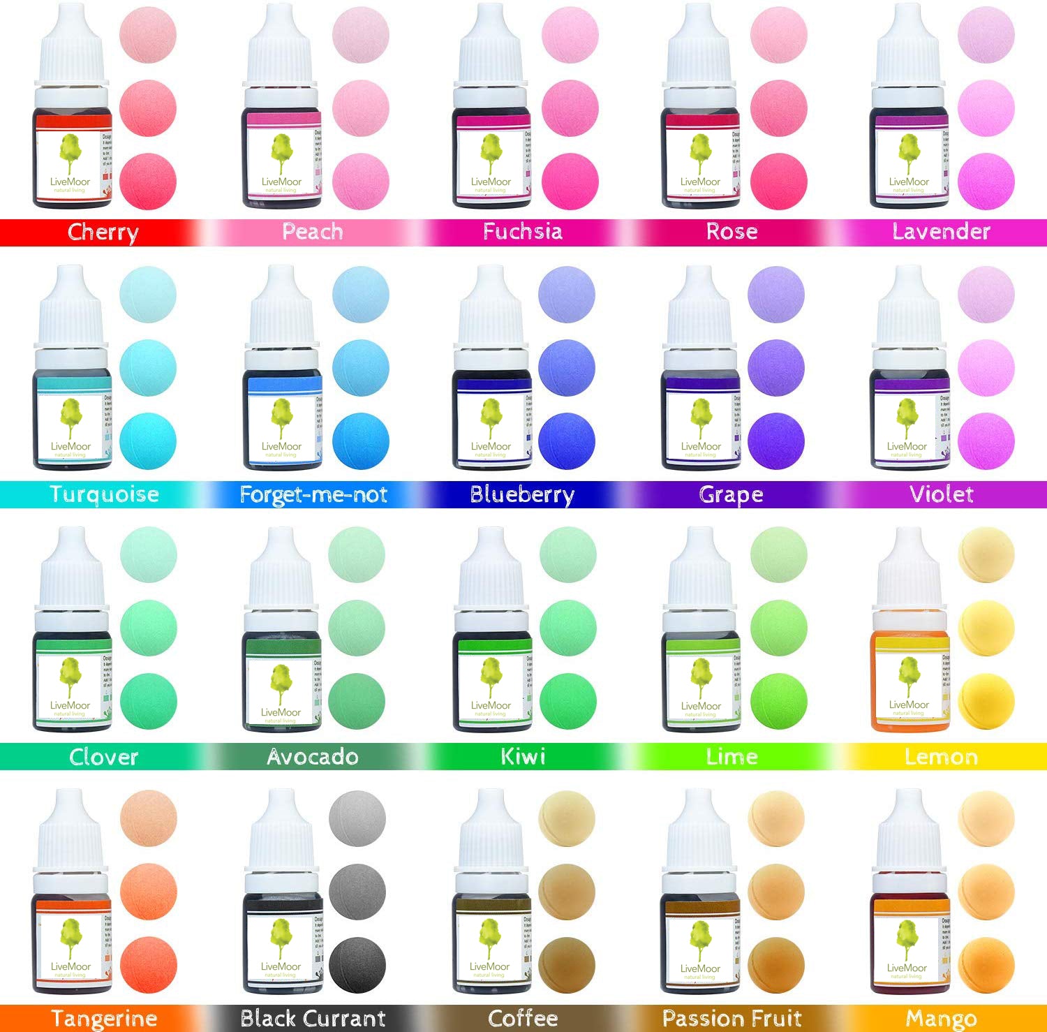 Liquid Dye's for Soap - Sets of 10 or 20 - 10ml Bottles - Various Colours